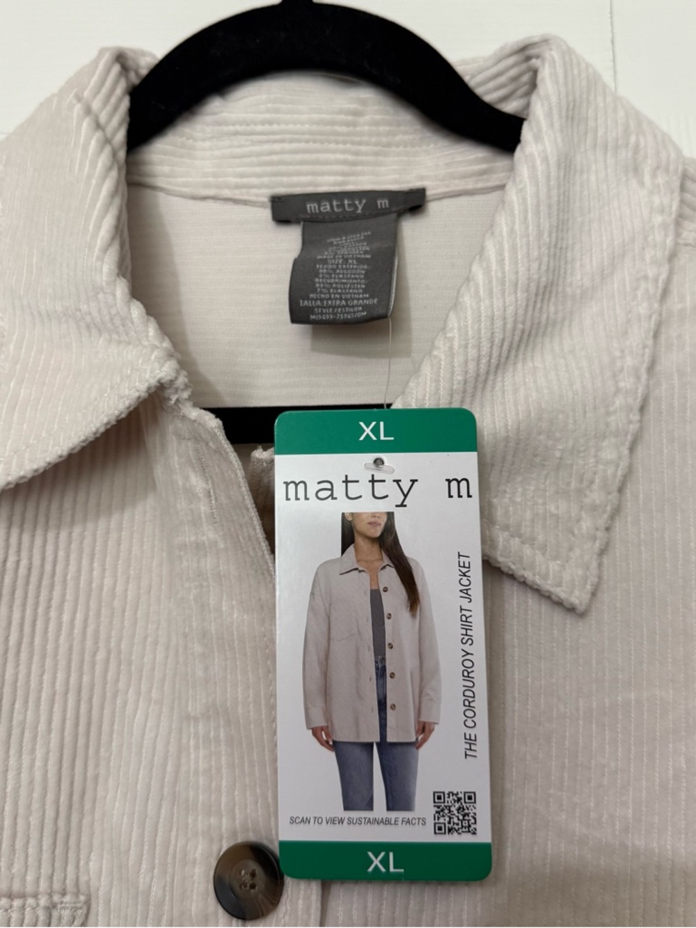 Matty M Women's Corduroy Long Sleeve Button Up Shirt Jacket, White, Size XL